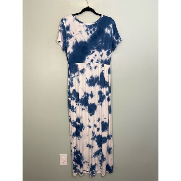Viishow Women's Blue and White Tie Dye Stretchy Summer Maxi Dress Size Large - Picture 2 of 9